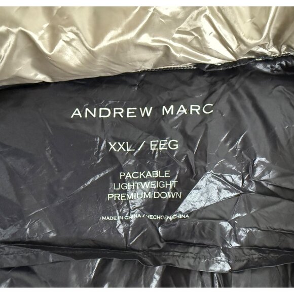 Y2K Andrew Marc XXL Metallic Hooded Down Puffer Coat 650 Fill Taupe Minimalist - Picture 8 of 14
